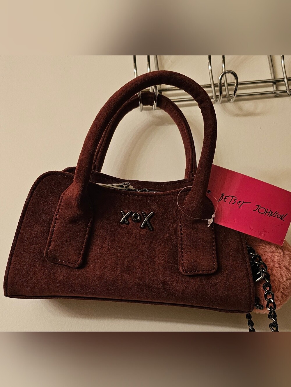 Betsey Johnson Wine Suede XOX Mini Handbag